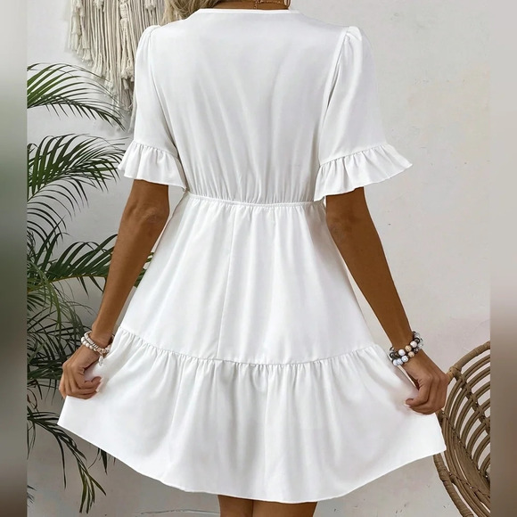 Ruffle Sleeve And Notched-Neckline Dress - Picture 3 of 6